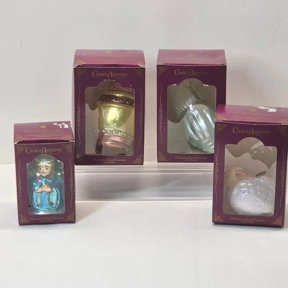 Calik Artistry Christmas Ornaments Set 4 Multicolor Exc Poland Hand Painted
